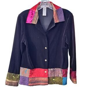 Vintage Notations Jacket Women's Size S Black Red Velveteen Patchwork Paisley